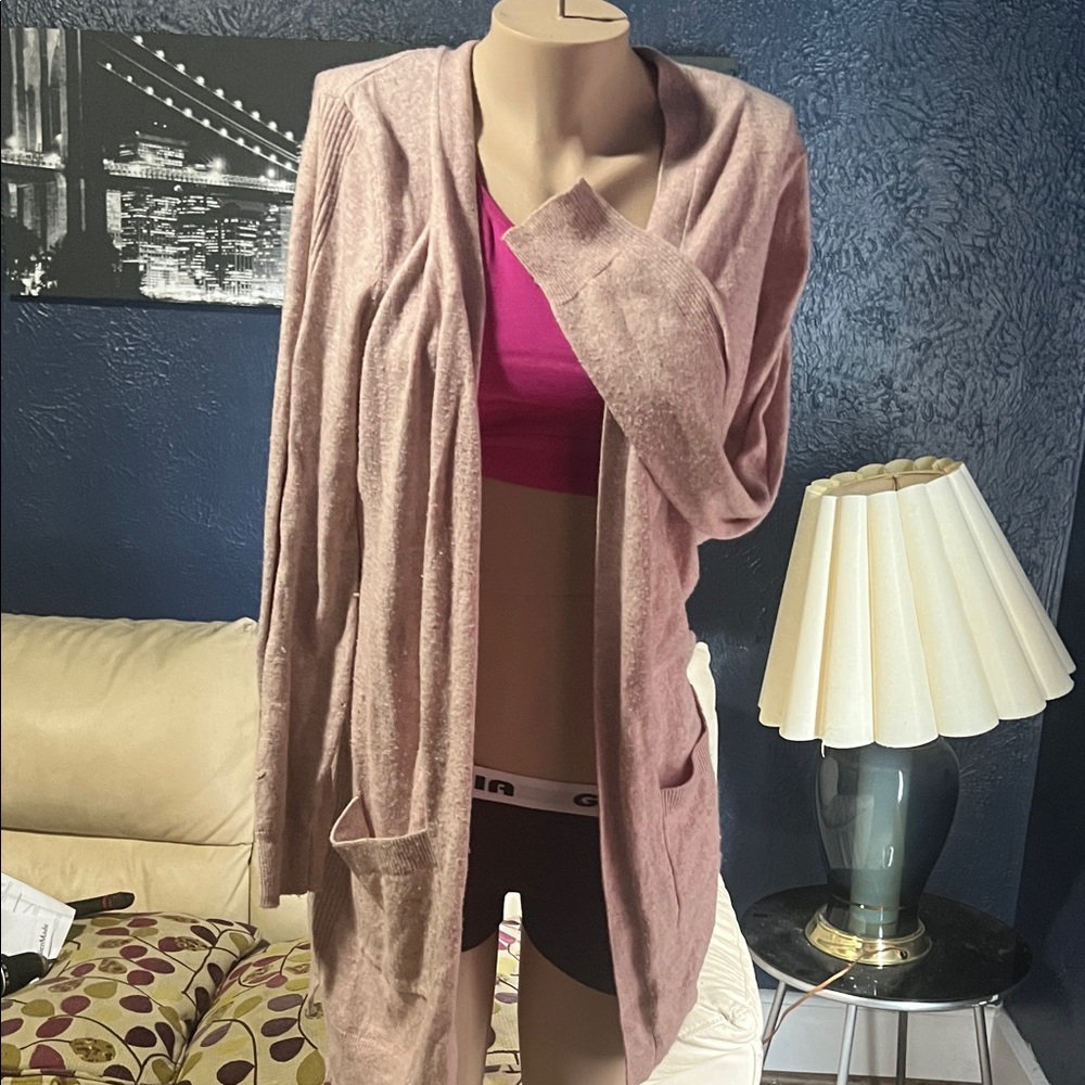 Matty M Dusty Rose Open-Front Hooded Cardigan
